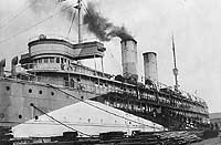 Photo # NH 52855:  USS Charles loading troops at Southampton, England, 27 Sept. 1918