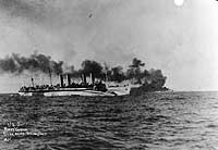 Photo # NH 89149:  USS Mount Vernon steaming towards Brest, France, after being torpedoed on 5 September 1918